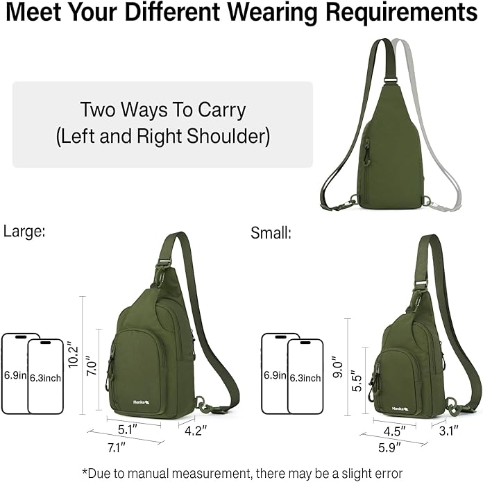 Hanke Crossbody Sling Bag for Women Men, Casual Cross Body Sling Bags, Lightweight Chest Bag for Outdoor Hiking Travel