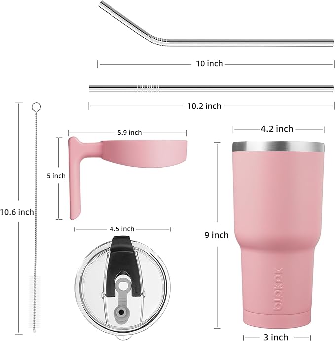 BJPKPK 40 oz Tumbler With Handle And Straw Stainless Steel Insulated Tumbler With Lid Reusable Metal Coffee Cups,Light Pink