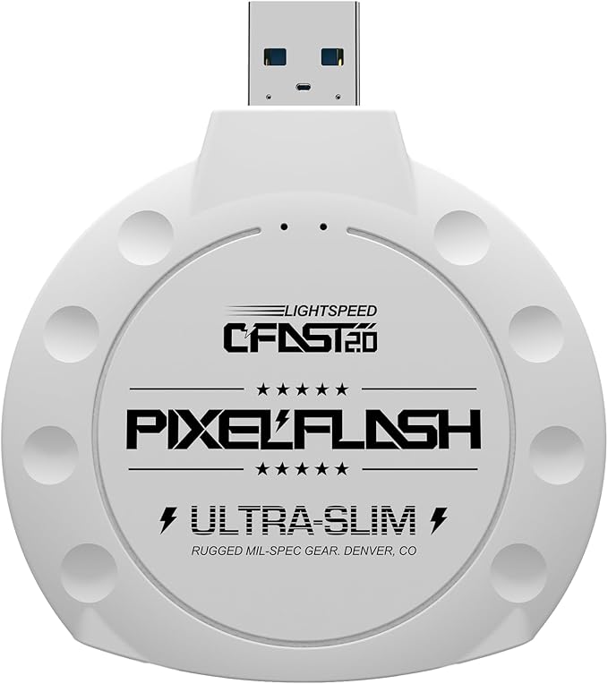 PixelFlash CFast 2.0 Card Reader (White) - Memory Card Adapter with USB 3.0, 500Mb/s File Transfer, Ultra-Slim & Anti-Slip Rubber Shell, Compatible with Most Brands & OS