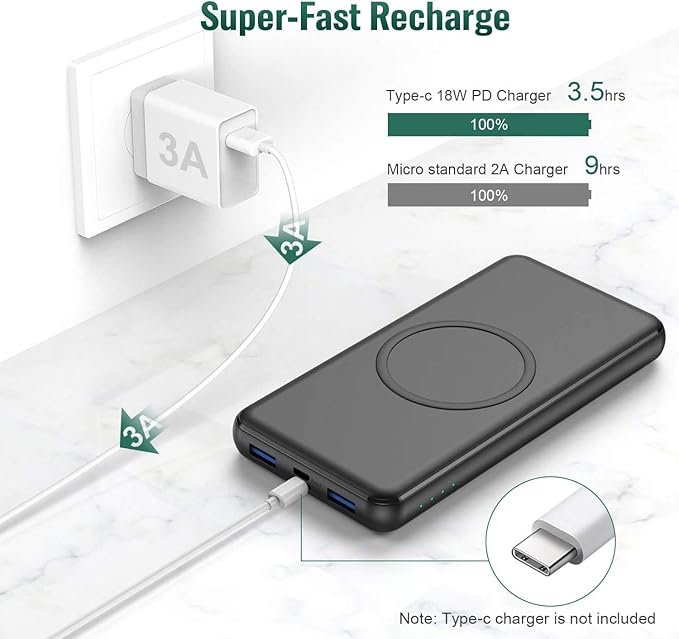 Wireless Portable Charger Power Bank, 26800mAh 10W Fast Wireless Charging 18W PD QC 3.0 USB-C Power Bank, 4 Output & Dual Input External Battery Pack Compatible with iPhone 16/15/14/13/12,Android etc