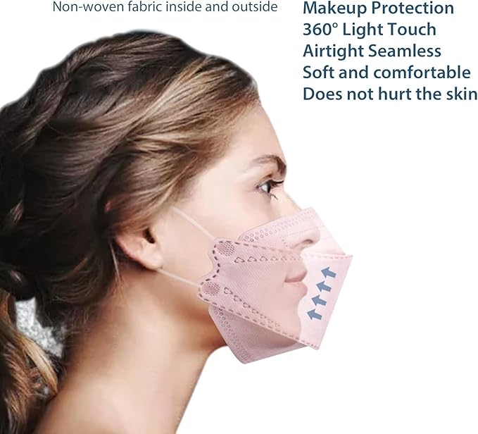 KN95 Face Masks for Adults 50 Pack, Individually Wrapped, 5-Ply Pink Disposable Face Mask Against PM 2.5 Smoke & Dust, Filtration Efficiency 95%