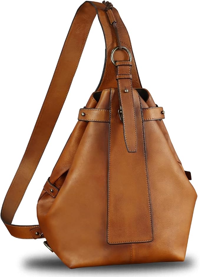 Genuine Leather Sling Bag for Men and Women Large Real Leather Sling Backpack Shoulder Crossbody Bag Chest Bags
