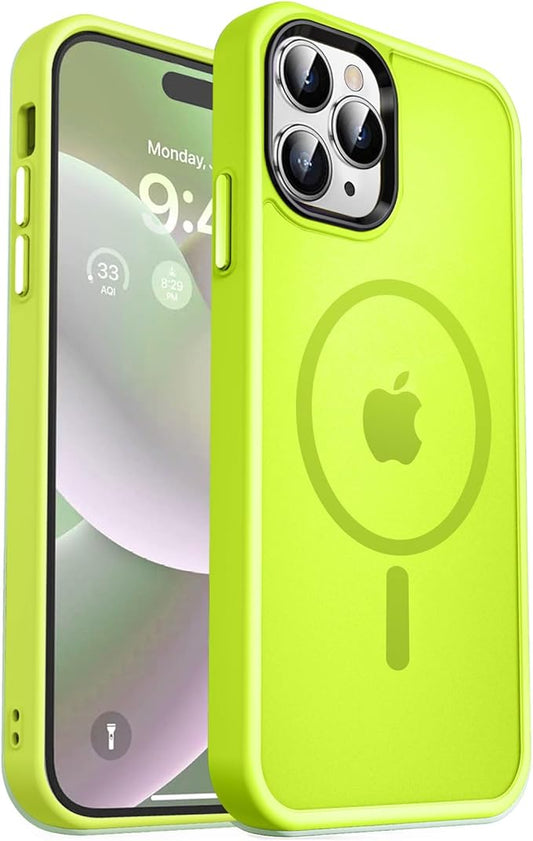 MOCCA Strong Magnetic for iPhone 14 Pro Max Case [Compatible with Magsafe] [10FT Military Grade Protective] Translucent Matte Slim Shockproof Case for iPhone 14 Pro Max 6.7"- Fluorescent Green