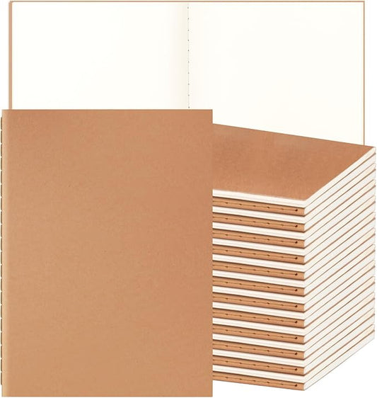 24 Pack A5 Blank Kraft Notebooks Bulk, Journaling Notebooks, Soft Cover Composition Notebook, 8.3x5.5 Inches 60 Pages Travel Journal Notebooks Set for Work, School, Student, Kids, Writing