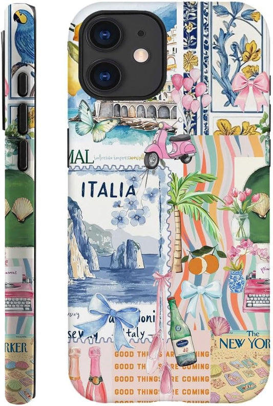 DAIZAG Case Compatible with iPhone 11,Fit Shockproof Cover for Women Girls,Bow Beach Landscape Collage Coastal