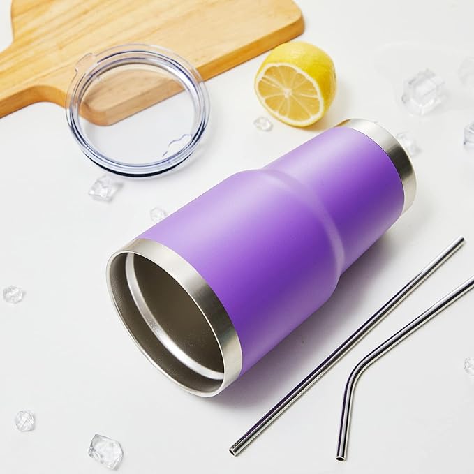 MEWAY 30oz Insulated Tumbler With Lids and Straws,Stainless Steel Double Vacuum Coffee Tumbler Cup, Brush, Durable Powder Coated Coffee Cup for Cold & Hot Drinks, Office, Travel(Purple,8 PACK)