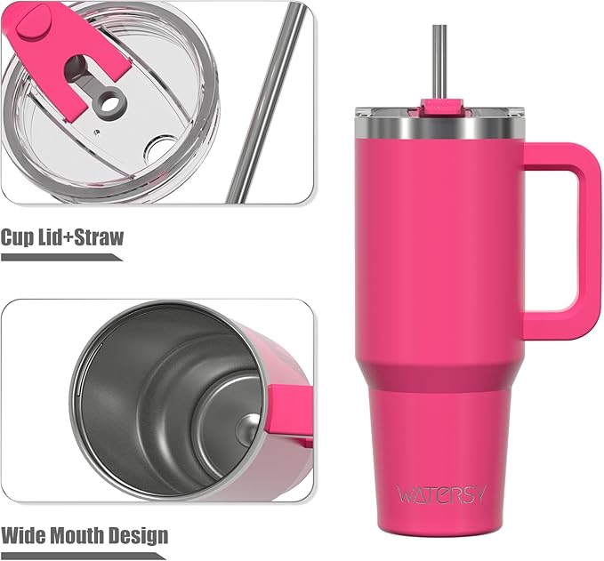 20 oz Tumbler with Handle,Tumbler with Lid and Straw,Double Wall Insulated Cup Stainless Steel Travel Mug(Cold for 34 Hours),Water Bottle for Iced Tea,Coffee,Cold Beverages(Gloss Pink)