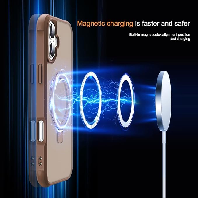 Compatible with iPhone 16 Case with Invisible Magnetic O-Ring Stand Military-Grade Translucent Case for iPhone 16 6.1" [Compatible with Mag-Safe][Great Grip Feeling],Desert Brown
