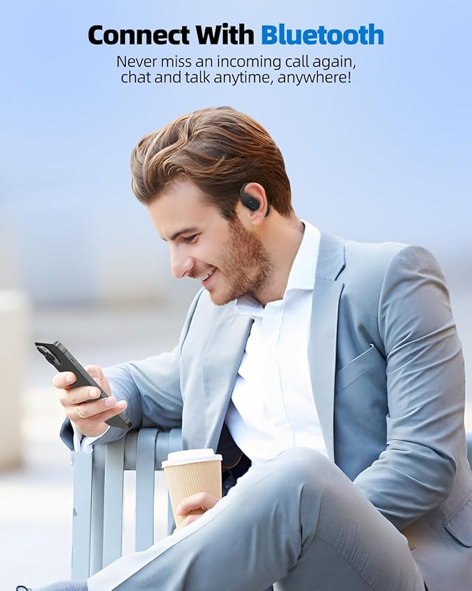 Open Ear Headphones, Wireless Earbuds with Microphone, Bluetooth 5.3 Headphones with Lightweight Design, 36H Playtime, Clear Calls, Touch Control Earphones for Cycling, Running, Workout, Black