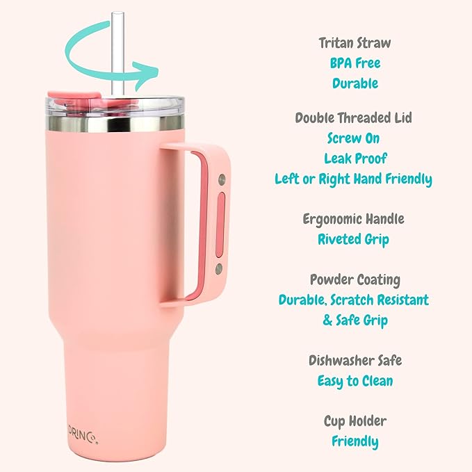 Drinco 40oz 30 oz Tumbler with Handle, Straw Lid, Insulated Stainless Steel Travel Mug Water Bottle Ice Coffee Cup For Cold and Hot, BigSur (30oz, Peach)