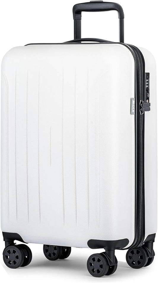 KYME Suitcase Hardshell With Double Spinner Wheels, PC+ABS TSA Lock Travel Luggage (White, 20" Carry On)
