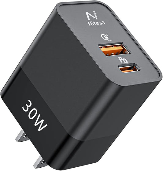 USB C Wall Charger,NITASA 30W 2 Port GaN III PD Fast Charger Adapter Block for iPhone 14/15 Pro/16 Pro Max/16 iPad,Super Fast Charger Block(25W)Type C charging for Samsung S25 S24 Pixel 9a/8a 8 9 Pro
