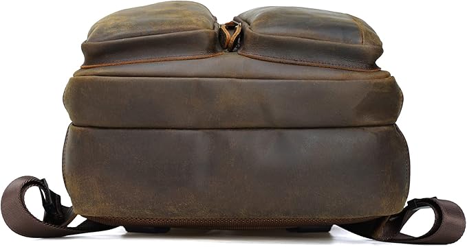 Polare 17.3 Inch Full Grain Leather Backpack for Men and Women Multi Pockets Business Travel Laptop Rucksack (Brown)