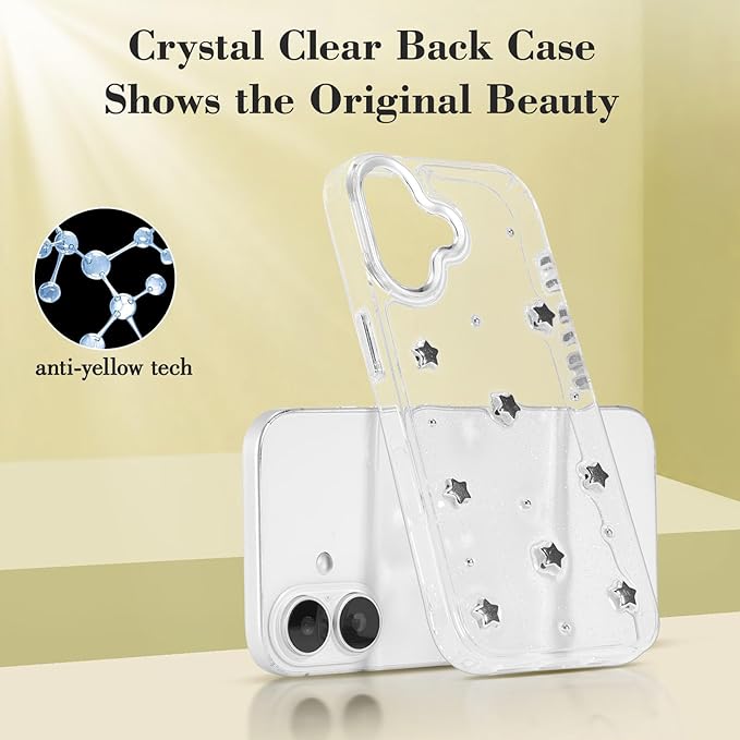 EYZUTAK Case for iPhone 17, Bling Glitter 3D Stars Phone Case Cute Sparkly Crystal Clear Star Aesthetic Design Cover Slim Soft Durable TPU Transparent Protective Cover for Women Girls - Star