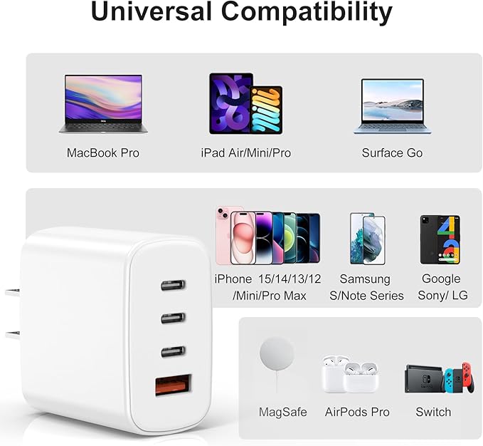 USB C Wall Charger, Amoner 2Pack 30W 4Ports iPhone Fast Charger Block (1 USB A Port +3 USB C Ports), iPhone Cube Adapter Compatible for 16/16Pro/16ProMax/15/15 Pro/14/13/12/11/SE/XS and More