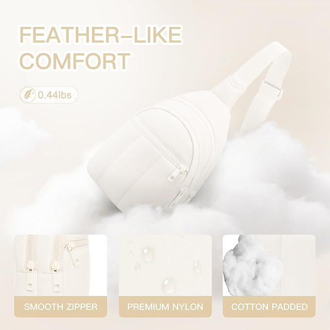 Quilted Puffer Crossbody Bags for Women Small Puffy Sling Bag Lightweight Cross Body Bubble Purse Shoulder Bag for Travel (Cream White)