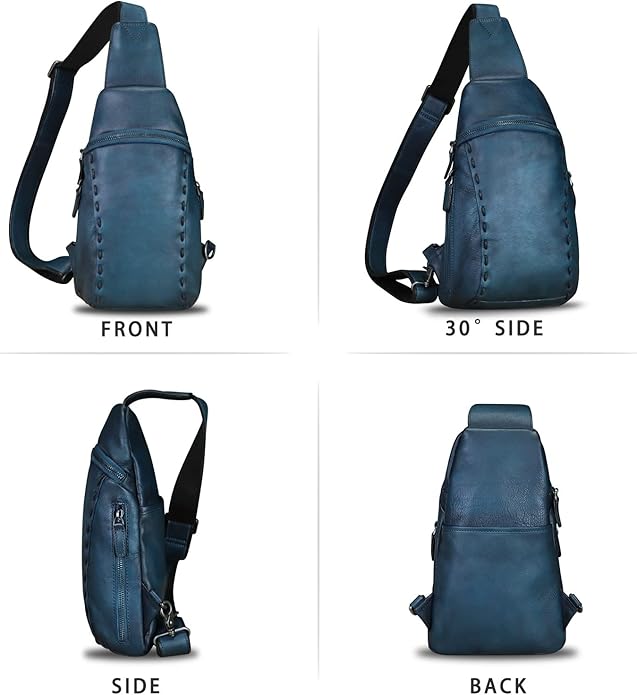 LRTO Genuine Leather Silng Bag for Women and Men Vintage Real Leather Sling Backpack Shoulder Crossbody Bag Chest Purse
