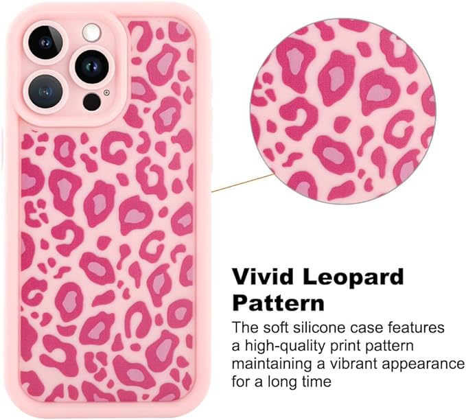 KANGHAR Case for iPhone 14 Pro Max Leopard Printed Pattern Cute Cheetah Phone Case Soft TPU Shockproof Protective Cover for iPhone 14 Pro Max 6.7 Inch Pink