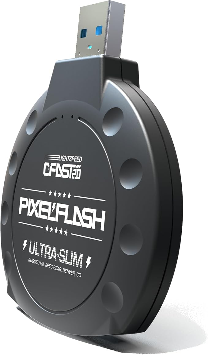 PixelFlash CFast 2.0 Card Reader (Black) - Memory Card Adapter with USB 3.0, 500Mb/s File Transfer, Ultra-Slim & Anti-Slip Rubber Shell, Compatible with Most Brands & OS