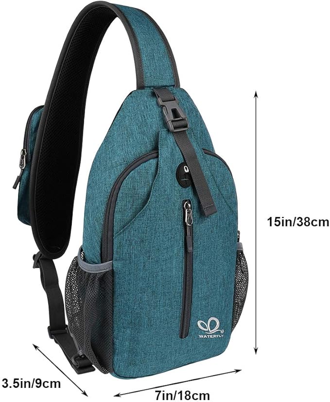 WATERFLY Crossbody Sling Backpack Sling Bag Travel Hiking Chest Bags Daypack (Teal blue)