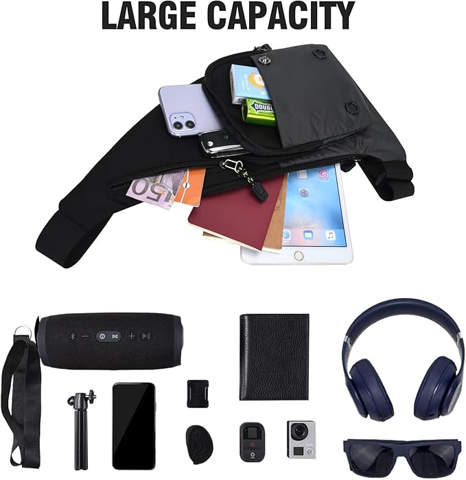 Peicees Waterproof Sling Bag Crossbody Bag For Men Slim Chest Backpack Man Purse Small Shoulder Bag For Travel Hiking