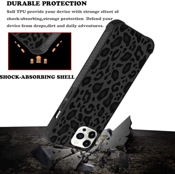 KANGHAR Case Compatible with iPhone 12 Pro Max,Black Leopard Design,Tire Texture Non-Slip +Shockproof Rugged TPU Protective Case for iPhone 12 Pro Max 6.7 Inch (2021) Leopard Pattern