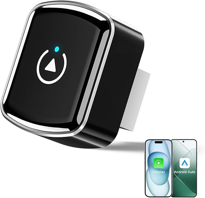 2 in 1 Wireless Carplay Adapter for Apple CarPlay & Android Auto, Mini Size with USB-A & USB-C Extension, Plug and Play, Car Play Wireless Adapter Compatible with iPhone iOS 10+, Android 11+
