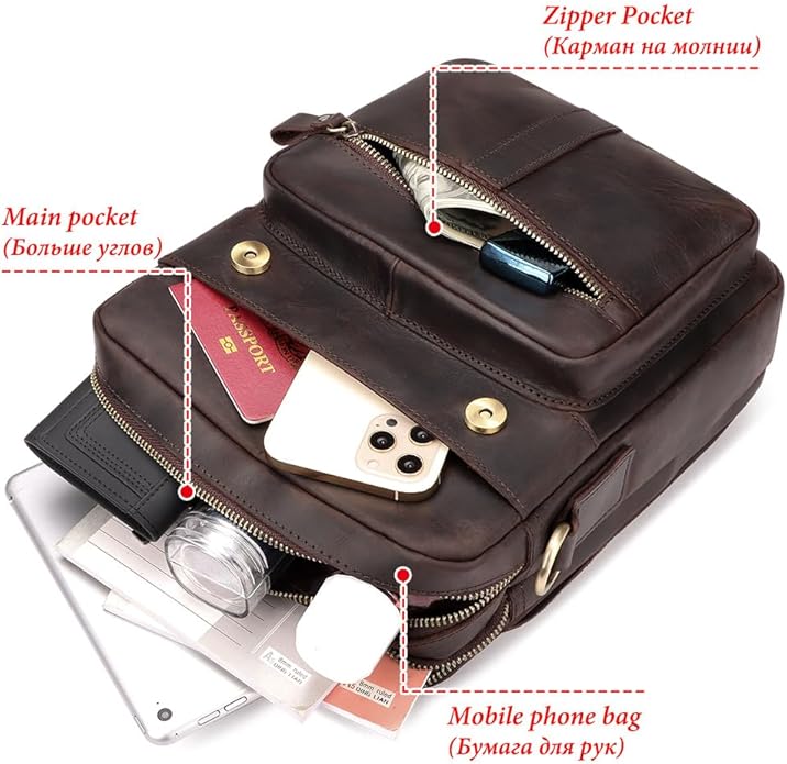 gzcz Leather Sling Shoulder Crossbody Bag Man Purse Messenger Bags for Men Women Outdoor Travel Business