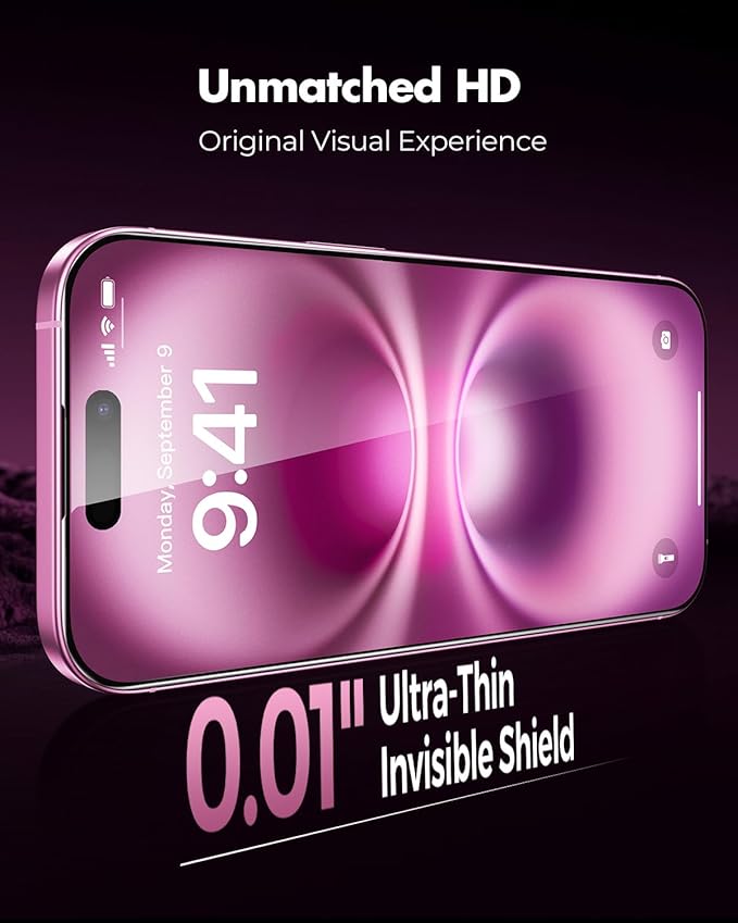 UNBREAKcable 3-Pack Screen Protector for iPhone 16 Plus Tempered Glass - [One-Pull Perfection] [Auto Dust-Elimination] [9H+ Hardness] [99.99% HD Clear] Full Coverage for iPhone 6.7 inch