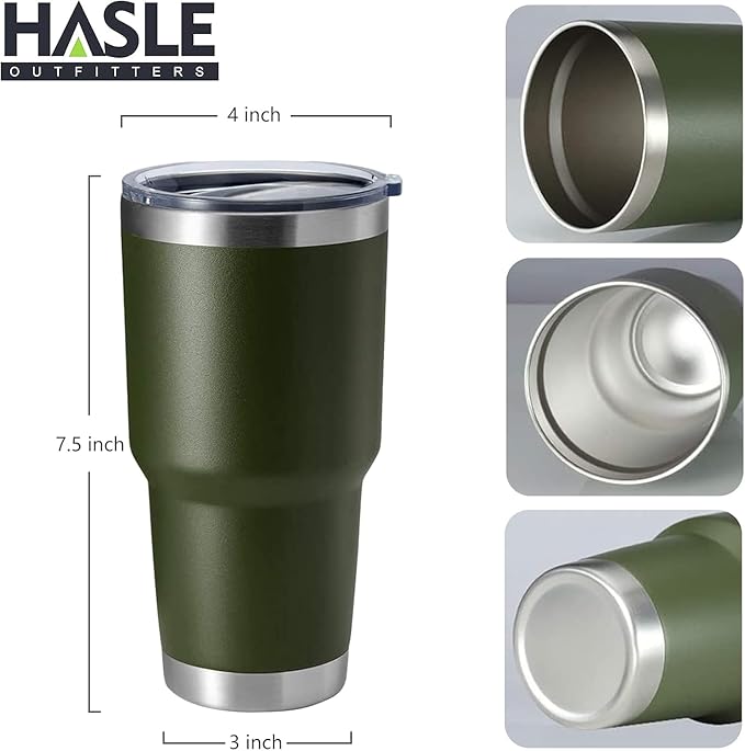 HASLE OUTFITTERS 30oz Stainless Steel Tumbler, Double Wall Vacuum Insulated Travel Mug Tumbler, Durable Insulated Coffee Mug, Gift Box Set (Amey Green, 12)
