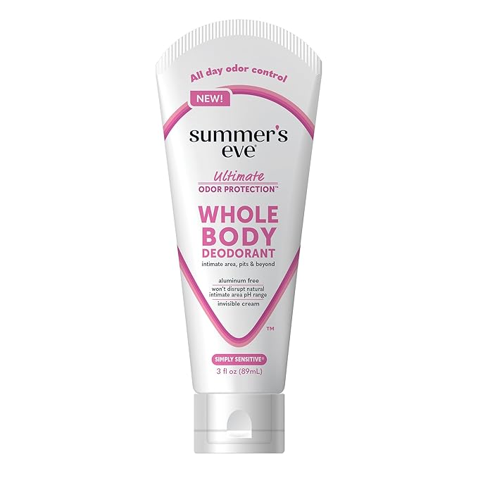 Summer's Eve Simply Sensitive Whole Body Deodorant for Women, Aluminum-Free Ultimate Odor Control Cream, 3 Oz