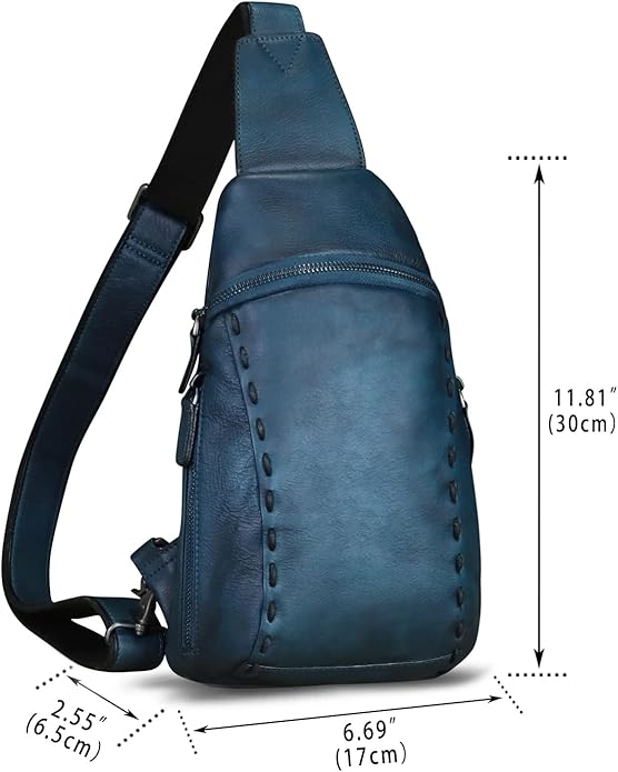 LRTO Genuine Leather Silng Bag for Women and Men Vintage Real Leather Sling Backpack Shoulder Crossbody Bag Chest Purse