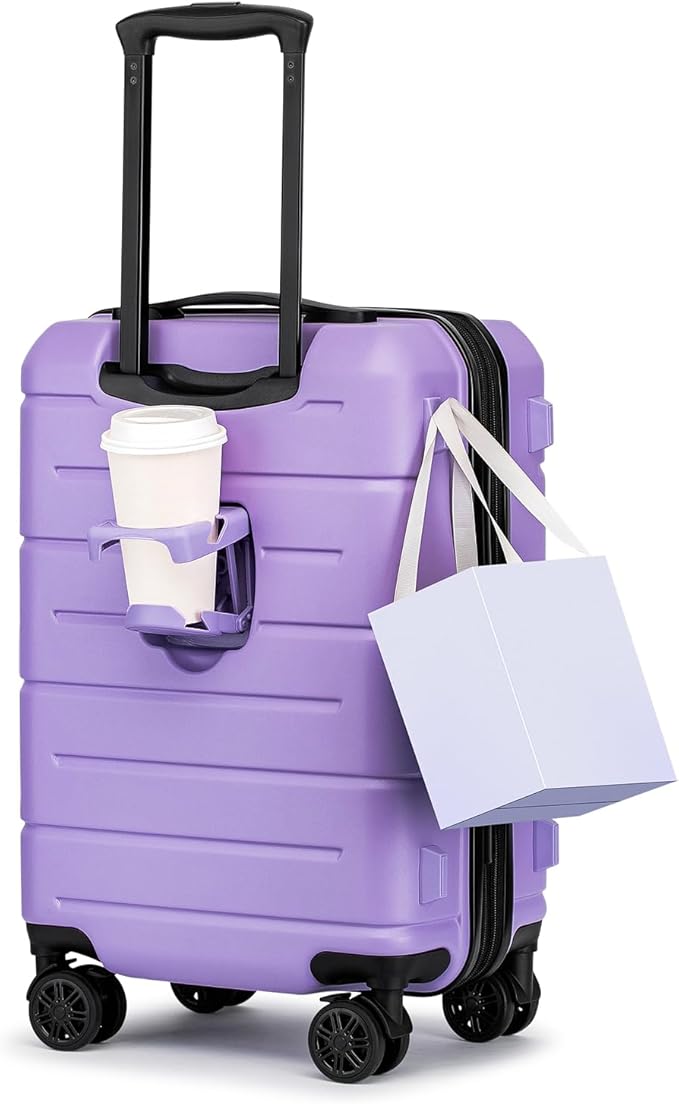 KYME Hardside Expandable Carry On Luggage 22x14x9 Airline Approved with TSA Lock Hardshell Carry On Suitcase with Wheels Small Travel Rolling 20 Inch Luggage with Cup Holder for Women Lt Purple