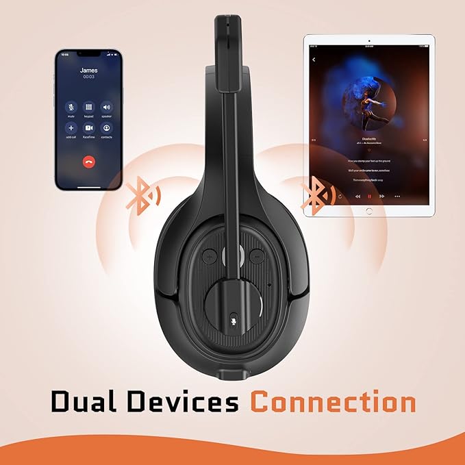 EKSA Noise Cancelling Trucker Bluetooth Headset with Microphone Wireless AI-Powered ENC Headphones, 99ft Long Range, 30H of Talk Time, All-Day Comfort On Ear Headsets Mute Button