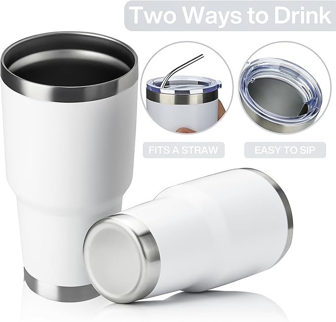 MEWAY 30oz Tumbler Double Wall Vacuum Insulated Travel Mug, Stainless Steel Tumbler with Lid, Durable Powder Coated Insulated Coffee Cup for Cold & Hot Drinks (White,1 PACK)