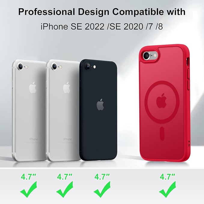 MOCCA Strong Magnetic for iPhone SE Case 2022/iPhone SE 2020 Case/iPhone 7 Case/iPhone 8 Case [Compatible with Magsafe] Slim Thin Translucent Matte Protective Cover Phone Case 4.7'', Red