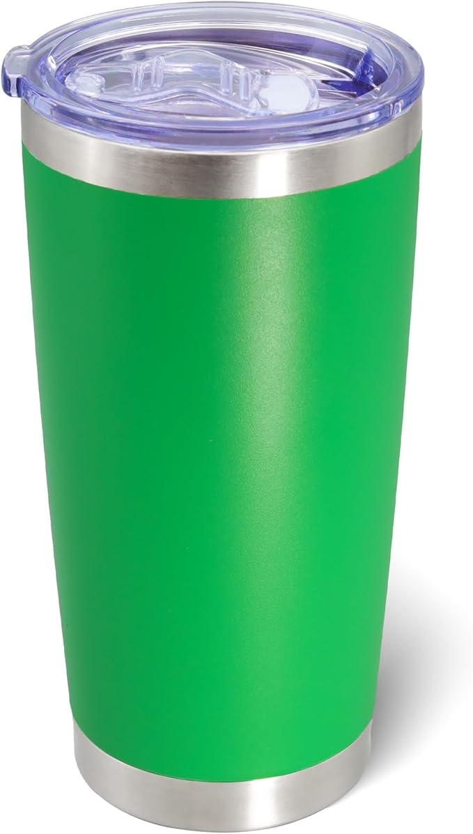 20oz Tumbler Bulk Stainless Steel Tumblers with Lid Vacuum Insulated Double Wall Travel Coffee Mug Powder Coated Tumbler Cup for Hot and Cold Drinks(Green, 1 pack)
