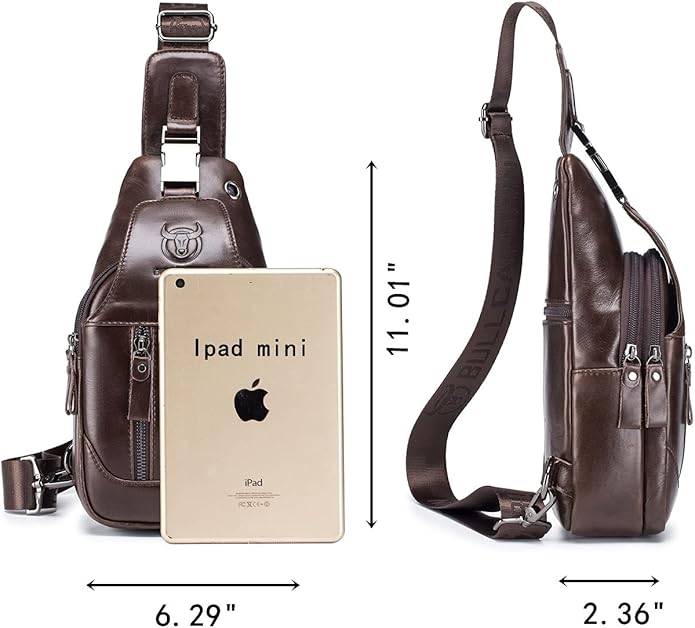 BULLCAPTAIN Genuine Leather Men Sling Backpack Multi Pocket Crossbody Chest Bags Travel Hiking Daypack