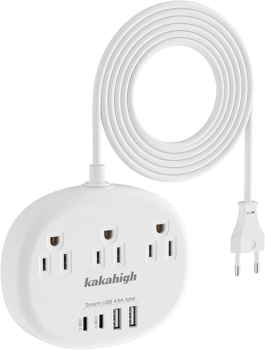 European Travel Plug Adapter with USB C, Multi Country Outlet Adapter with 3 AC Outlets and 4 USB Ports, Type C Plug Adapter for US to Most of Europe Iceland Spain Italy France Germany etc