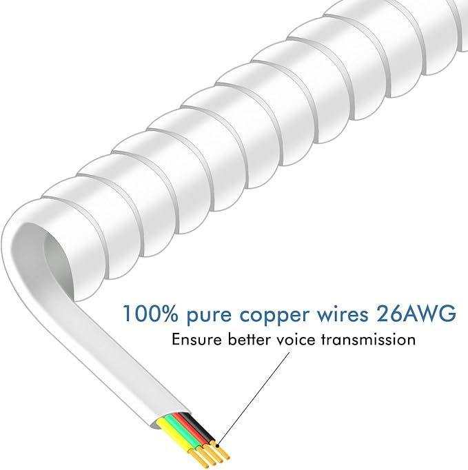 NECABLES 2+2Pack No Tangle Phone Cord for Landline 2pcs Telephone Handset Cord and 2pcs Detangler for Desk Phone White