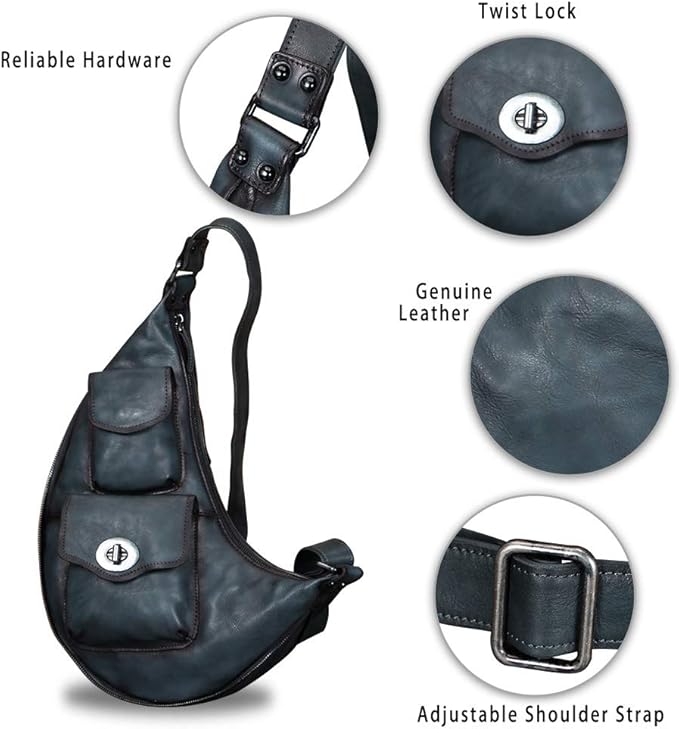 Genuine Leather Large Sling Bag for Men and Women Vintage Real Leather Sling Backpack Shoulder Crossbody Bag Chest Bag