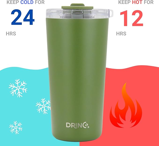 Drinco - 20 oz Stainless Steel Tumbler | Double Walled Vacuum Insulated Mug With Lid, 2 Straws, For Hot & Cold Drinks (20oz Forest, 20oz)