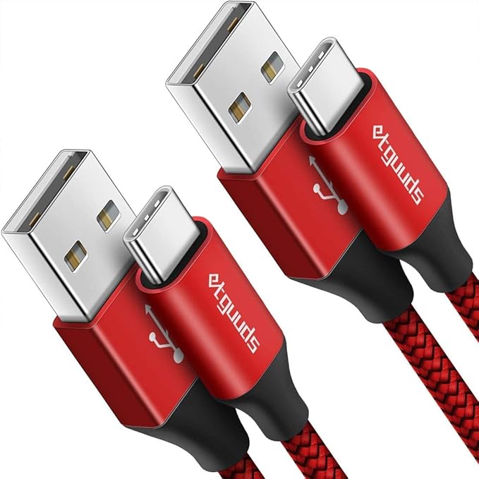 etguuds USB to USB C Cable 2ft, 2-Pack USB A to Type C Charger Cord Fast Charging for Samsung Galaxy A15 A25 A35 A55 A54, S24 S23 S22 S21 S20 S10 S10E, Note 20 10, Moto G, for iPhone 16 15, Red