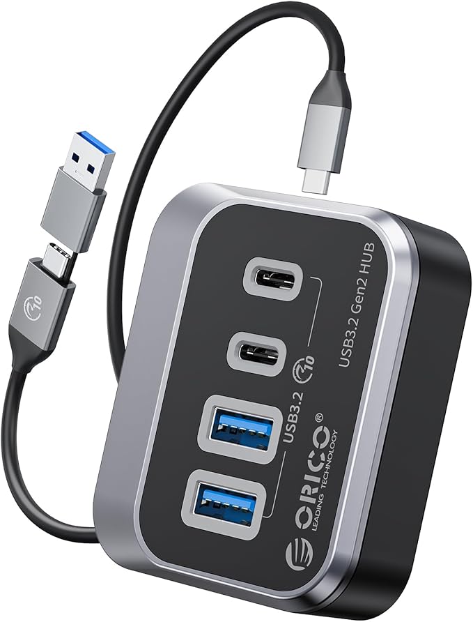 ORICO USB Hub 10Gbps with 2 USB A Ports+2 USB C Ports, USB 3.2 Gen 2 Hub with 3.28Ft USB-C-A/C Cable USB Splitter for iMac, MacBooks, Mac mini