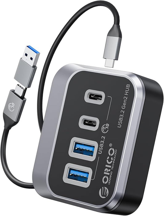 ORICO USB Hub 10Gbps with 2 USB A Ports+2 USB C Ports, USB 3.2 Gen 2 Hub with 3.28Ft USB-C-A/C Cable USB Splitter for iMac, MacBooks, Mac mini