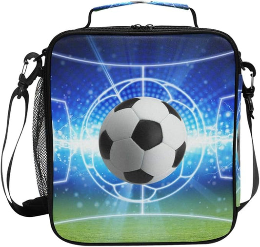 AUUXVA Lunch Box Bag Sport Ball Football Soccer Lunchbox Insulated Thermal Cooler Ice Adjustable Shoulder Strap for Women Men Boys Girls