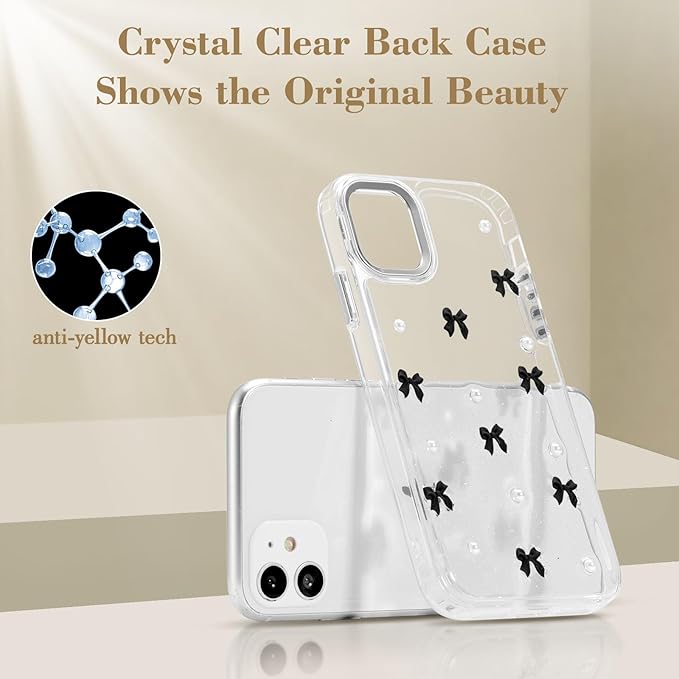 EYZUTAK Case for iPhone 11, Bling Glitter 3D Bowknot Phone Case Cute Sparkly Crystal Clear Bow Aesthetic Design Case Slim Soft Durable TPU Transparent Protective Cover for Women Girl - Black Bow