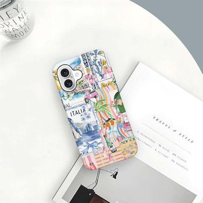 DAIZAG Case Compatible with iPhone 16 Plus,Fit Shockproof Cover for Women Girls,Bow Beach Landscape Collage Coastal