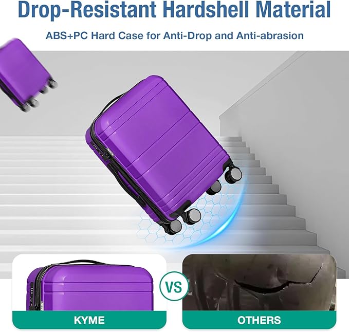 KYME Carry On Luggage 22x14x9 Airline Approved with TSA Lock Hard Shell Carry On Suitcase Lightweight Suitcases with Wheels Small Luggage for Men Women,Carry-On 20 Inch,Purple