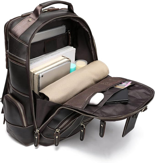 LANNSYNE Vintage Genuine Leather Backpack for men, 15.6" Laptop Backpack Travel Camping 24L Rucksack